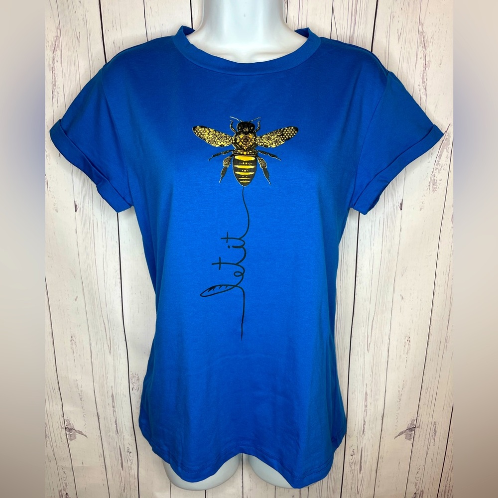 Let It Bee Blue Short Sleeve Tee Women’s Small Casual Graphic Print